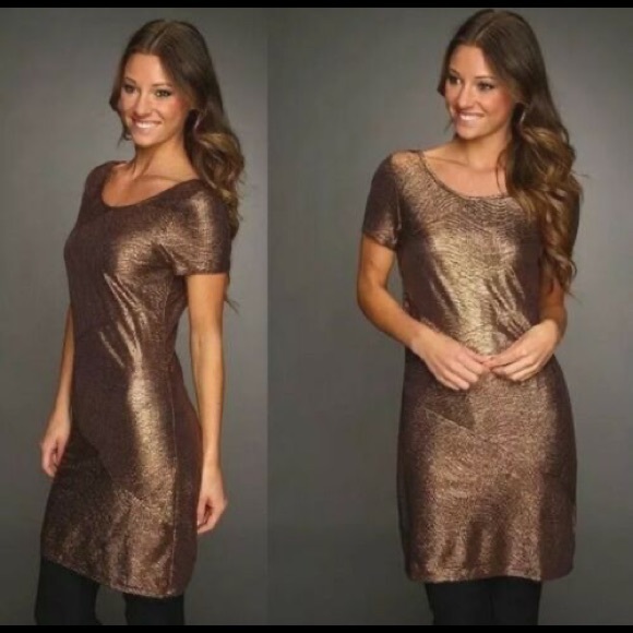 Free People Moonage Daydream Bronze Metallic Party Dress Size Small - Picture 15 of 15